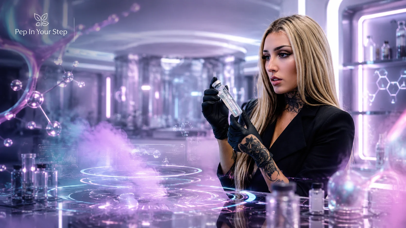 Pep In Your Step Lab founder in a futuristic research environment