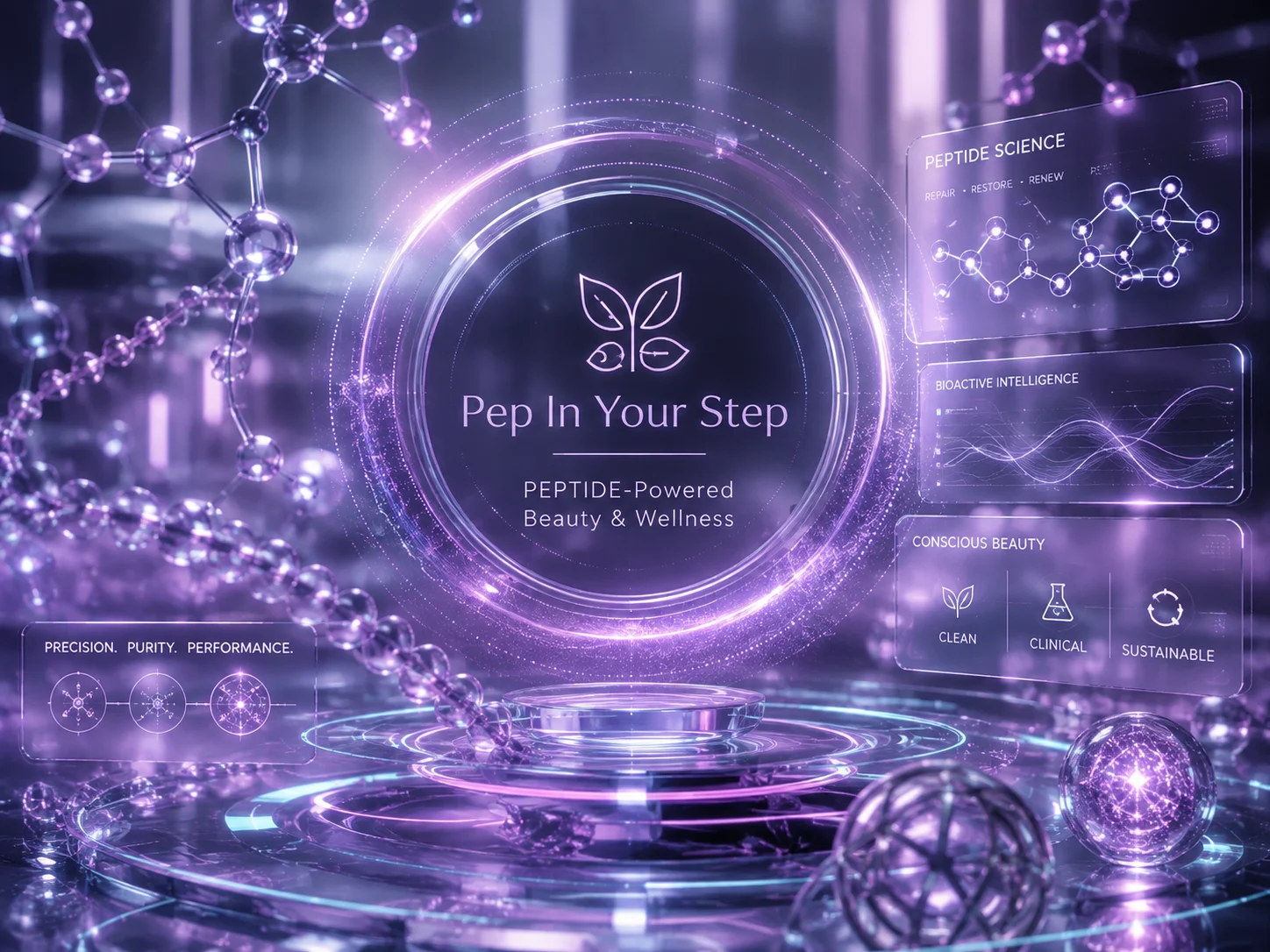 Pep In Your Step visual identity and molecular artwork